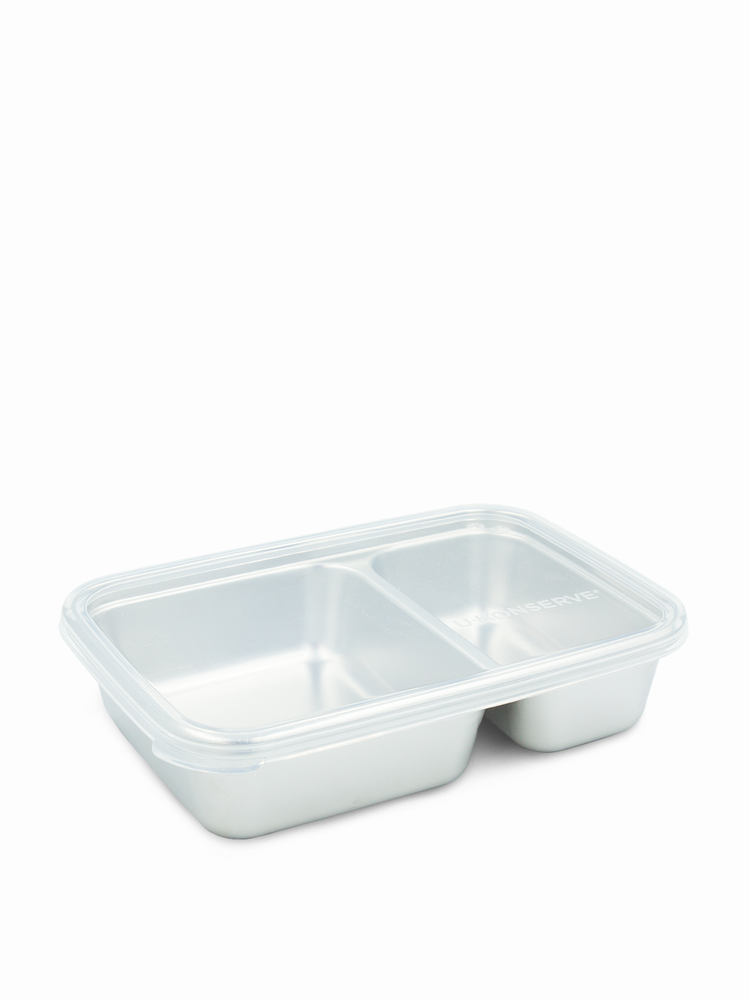 Divided 28oz Rectangular Stainless Steel Container with Silicone Lid