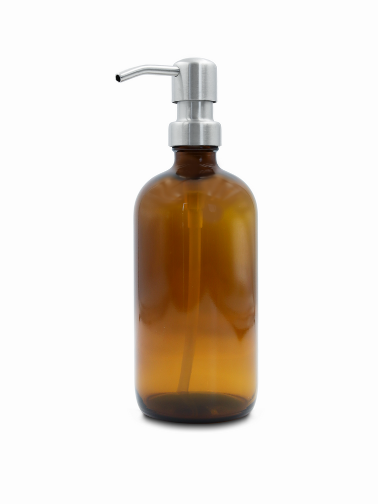 500ml Amber Boston Round with Stainless Steel Bird's Head Soap Pump