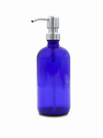 16oz Blue Boston Round with Stainless Steel Bird's Head Soap Pump