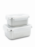 Set of 2 Stainless Steel + Plastic Food Containers