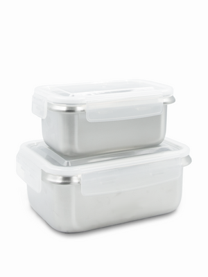 Set of 2 Stainless Steel + Plastic Food Containers